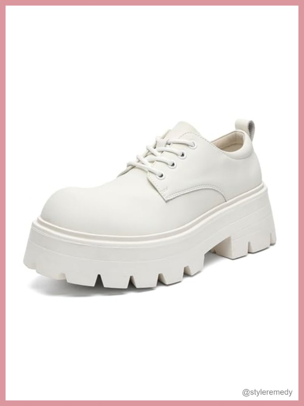 Men's Faux Leather Platform Oxfords Chunky Heel Lace Up Round Toe Dress Shoes